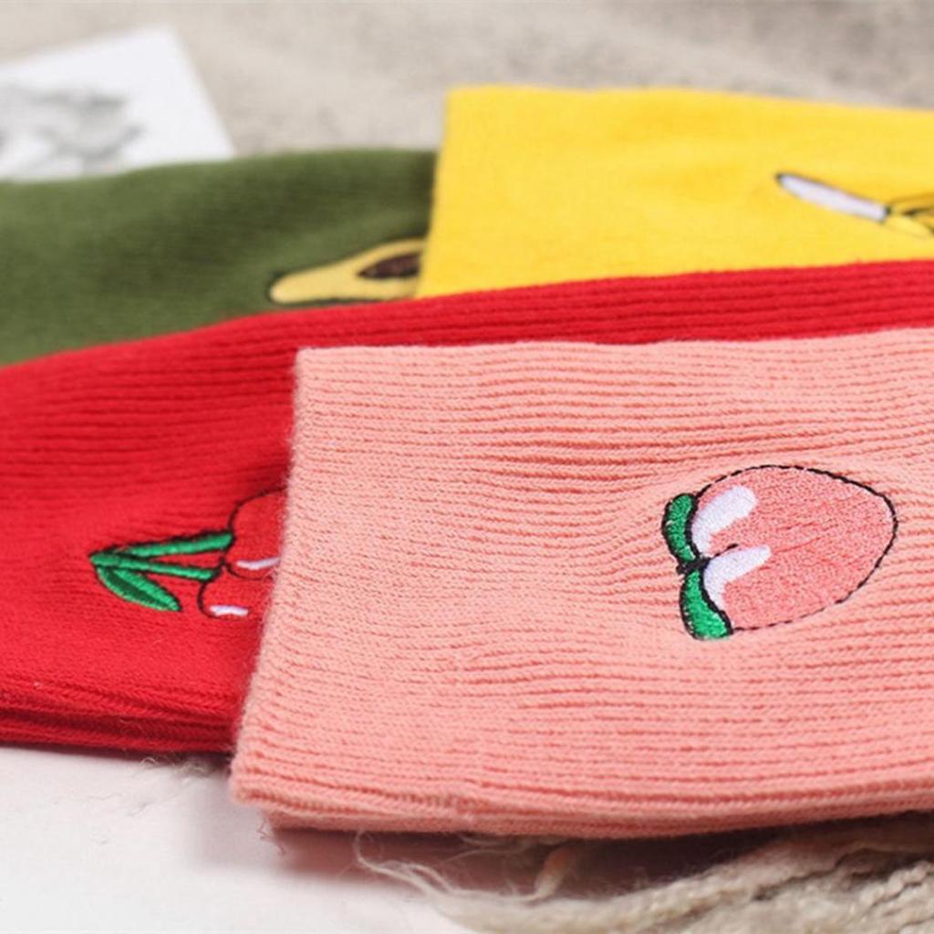 Cartoon Fruit Embroidery Hosiery Warm Soft Cotton Elastic High Knitting Socks EMA