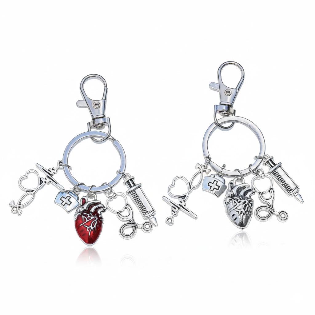 Arzt-Themen-Legierungsschlüsselanhänger mit Herzspritze & Stethoskop - Ideales Geschenk zum Tag der Krankenschwester für Alle