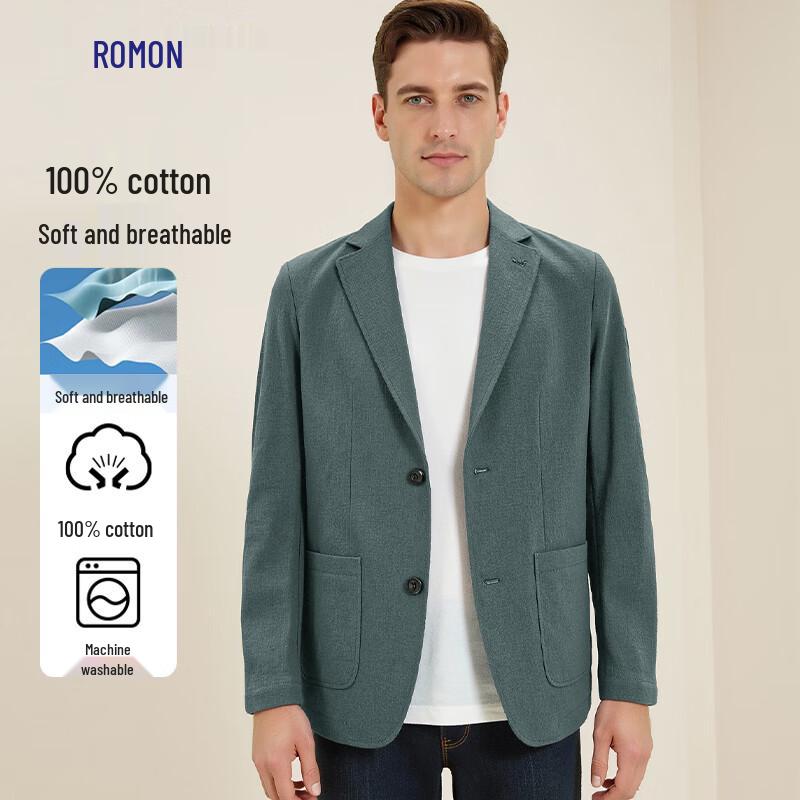 ROMON Men's 100% Cotton Thin Business Casual Blazer