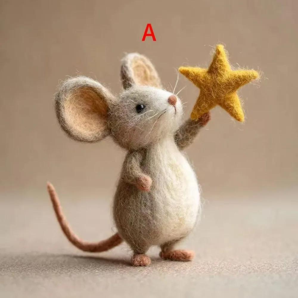 Craft Needle Felting Supply Starry Night Felt Mice Cute Mouse Handmade Felt Mice Ornaments Figurine Gifts Mouse Animal Figurine