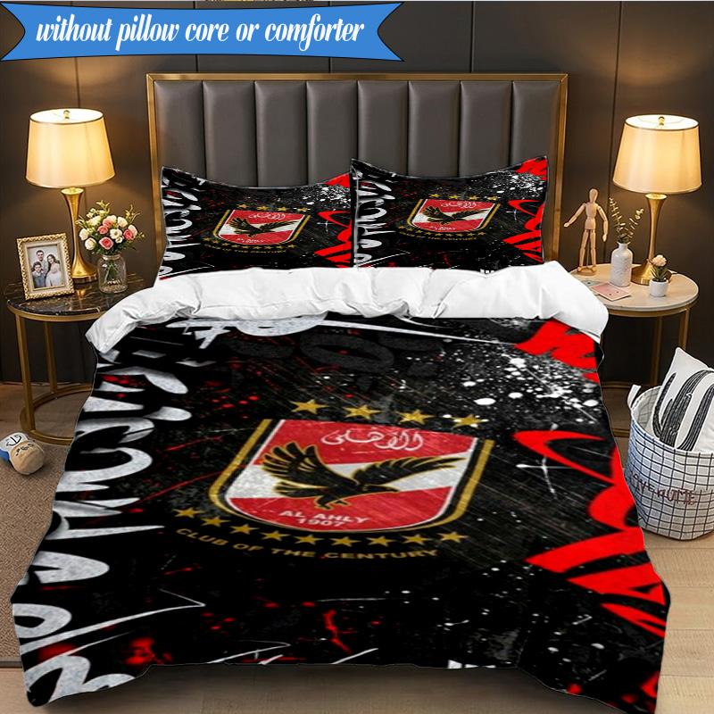3PCS Ahly Football club Printed Soft Bedding Set,Including 1pc Duvet Cover And 2pcs Pillowcases Perfect for Bedroom, Dormitory, Fan gift
