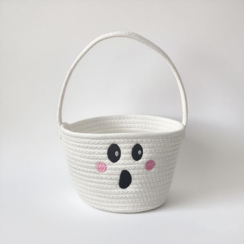 

1pcs Cotton Rope Halloween Storage Basket for Kids Handheld Candy Gift Toy Organizer Party Decor Household Supplies 16x22cm