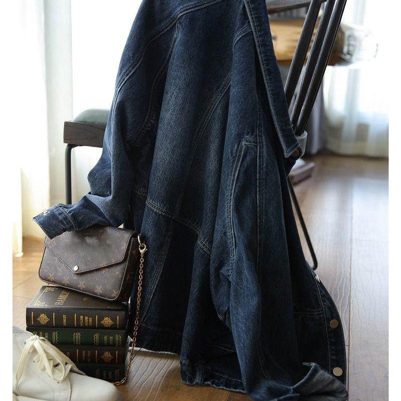 Tiefblaue Jeansjacke Vielseitige Damen Frühling Herbst Lockere Schlankmachende Kurze Jacke,