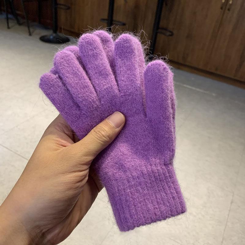 

Winter Keep Warm Solid Five Finger Gloves Women Cashmere Outdoor Thick Cycling Driving Fashion Knitted Woolen Gloves One Size