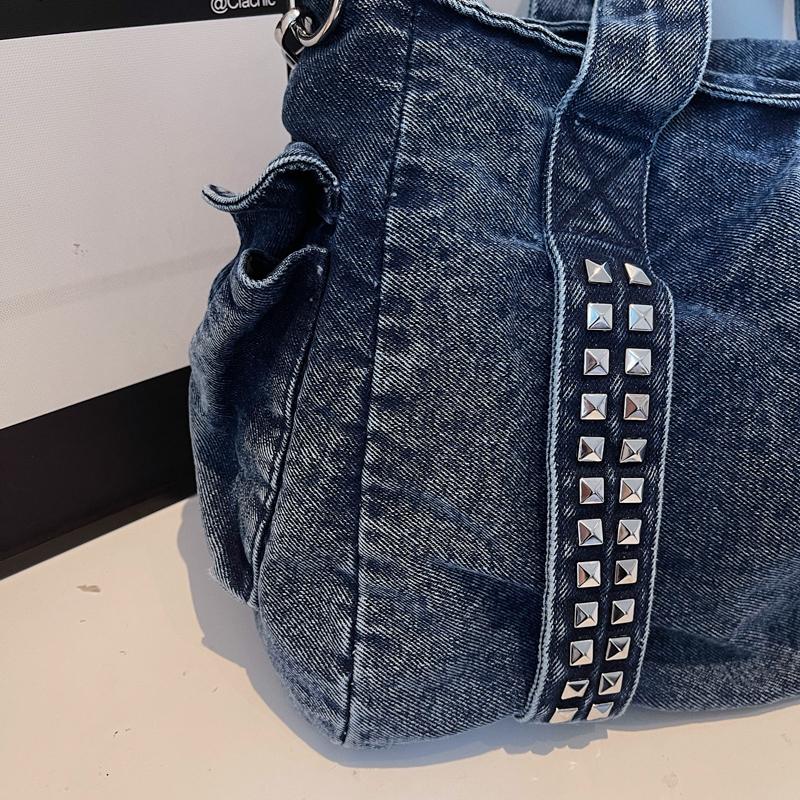 Vintage Denim Bag Women's Lightweight Shoulder Bag Commuter Large Capacity Crossbody Bag