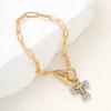Golden a Women'S European and American Retro Style Cross Bracelet OT Buckle Two-Color Hammered Pendant Flat Chain Niche