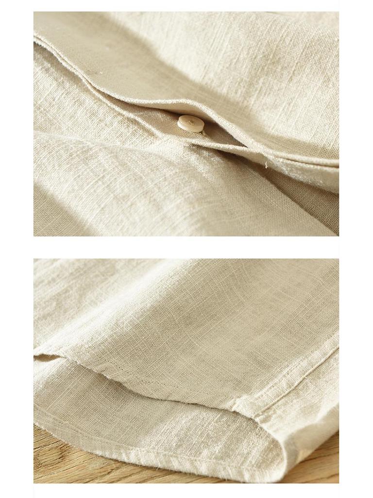 Summer Cotton Linen Short Sleeve Retro Casual Shirt with Turn-Down Collar