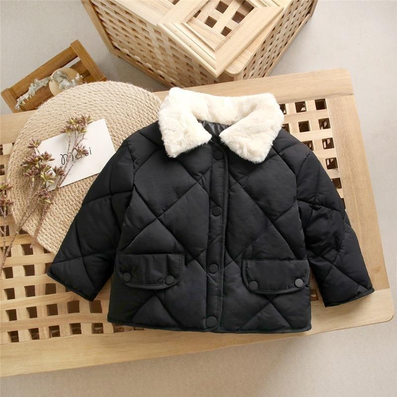 Solid Color Children's Cotton Wear Down Jacket Boys and Girls Personality Thickening Warm Fur Collar Coat