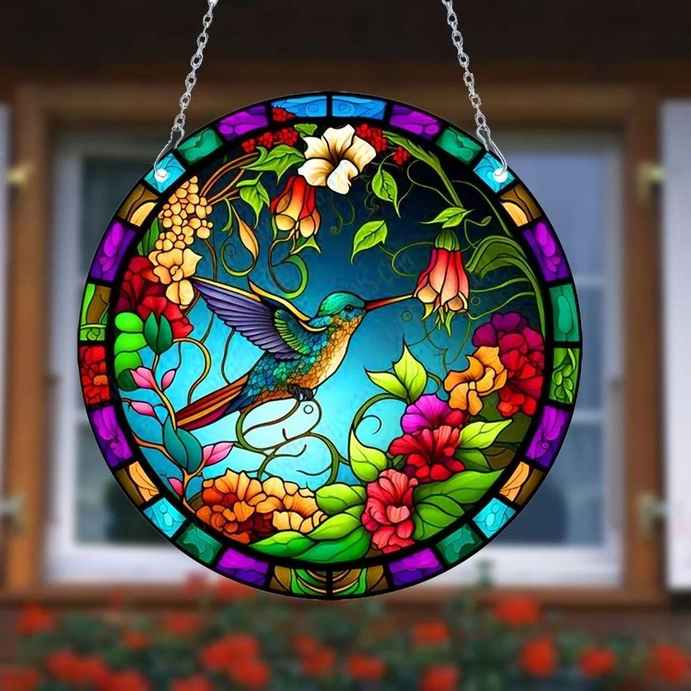

Round Stained Window Hanging Suncatcher Colorful Wall Hanging Decoration Children s Room A