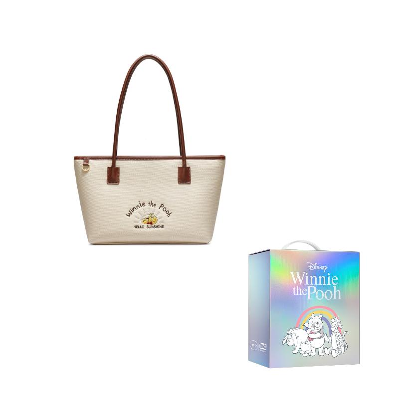 New Disney Winnie The Pooh Series PU Tote Bag, Shopping Bag, Shoulder Bag Regular Women's Apricot/Pink DHF51883-C