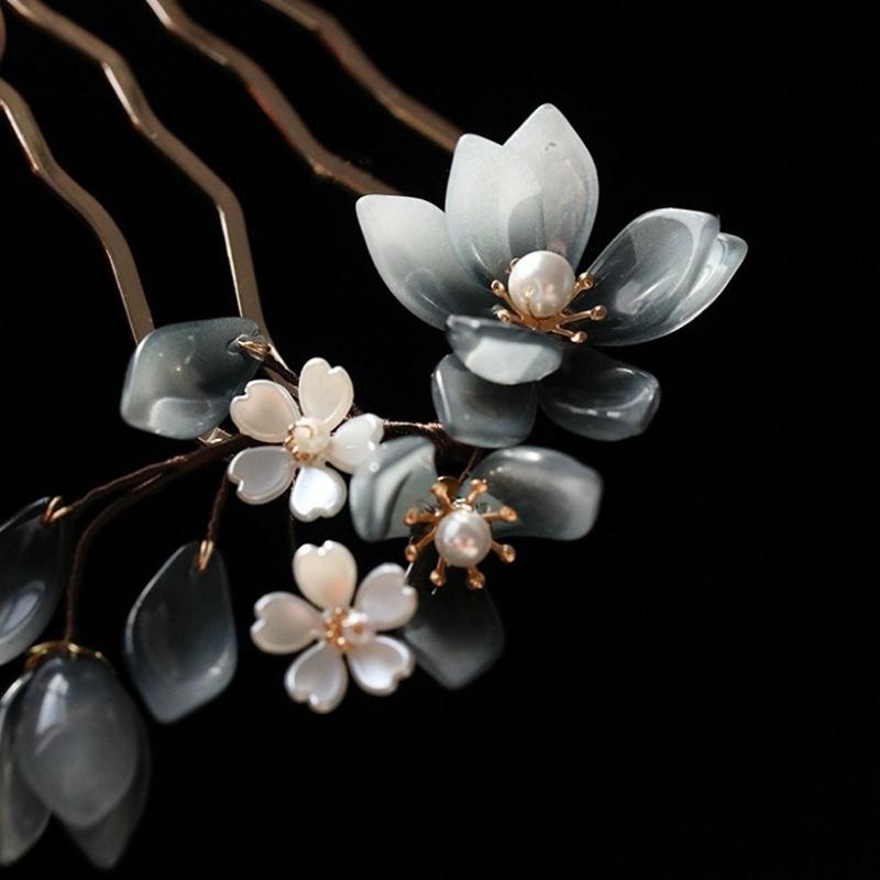 New Chinese Style Glazed Peony Flower U-shaped Round Hair Hairpin with Elegant Temperament Cheongsam Round Hair Hairpin