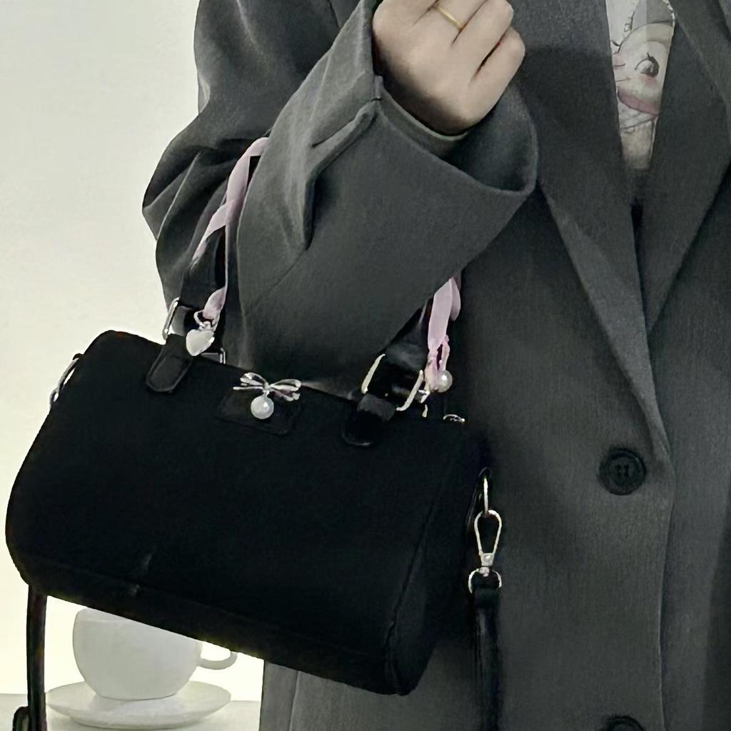 Trend High-End Boston Bag Nischen-Mädchen Herz Schleife Tragbar Pendler Schulter Schräg Umhängetasche