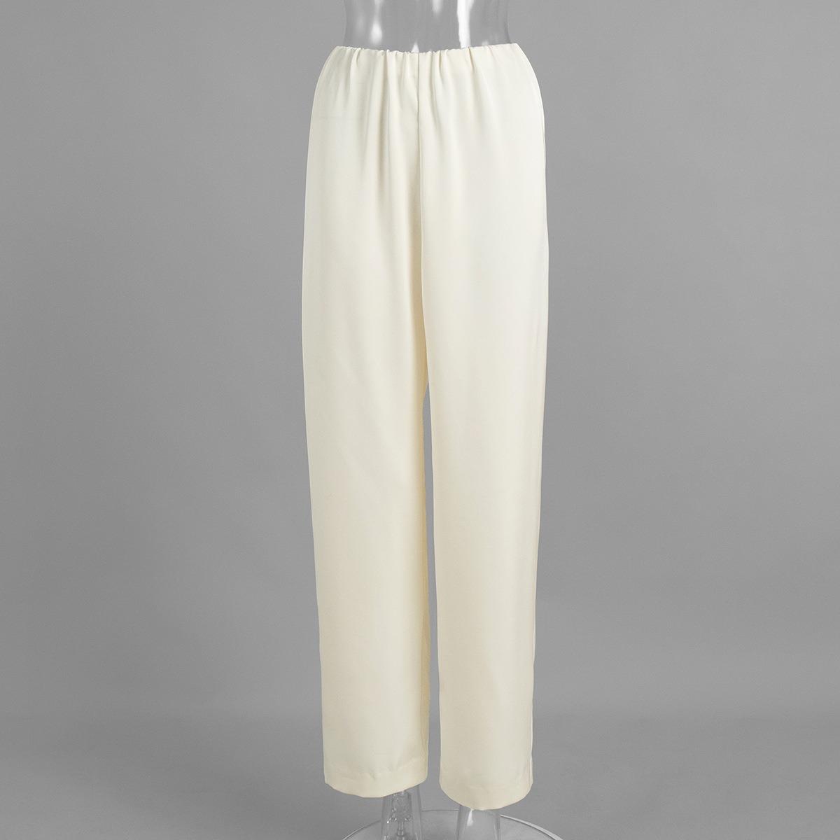 

Spring Summer New Solid Color Satin Straight Trousers Women s Mid Waist Casual Pants Fashion Comfortable European American Style S абрикосовый