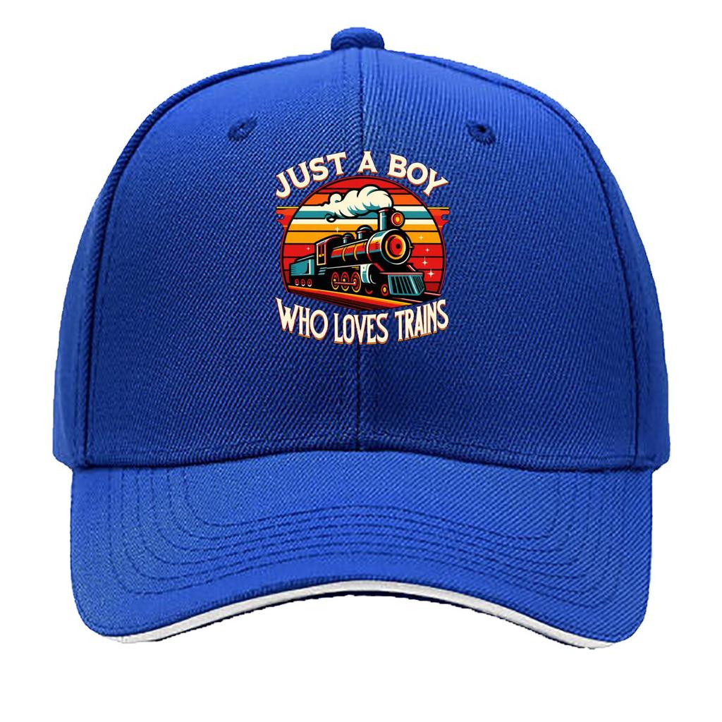 Just A Boy Who Loves Trains Vintage Steam Locomotive Sandwich Baseball Cap Unisex Women Sun Cap Outdoor Workouts Hat