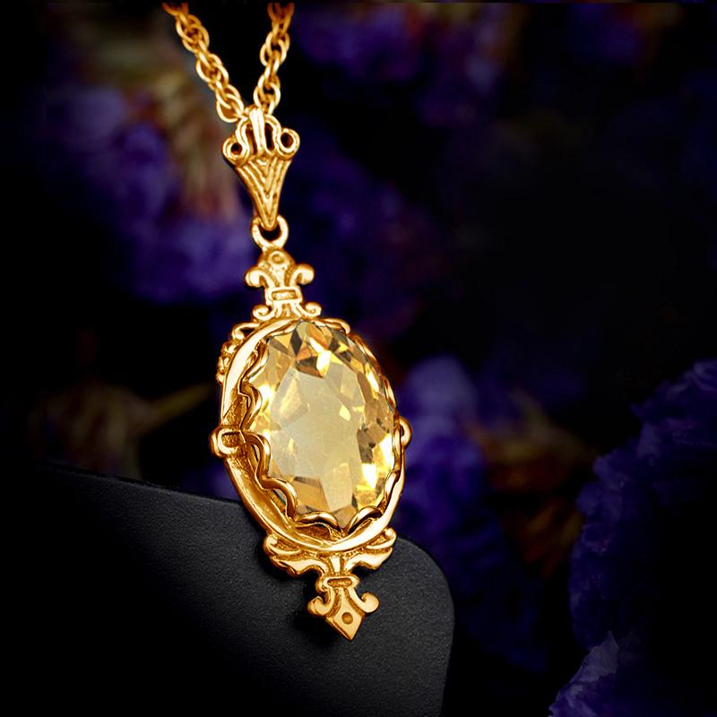 100% Sterling Silver 925 Citrine Necklace Women Luxury 10*14mm 8ct Oval Yellow Stone Pendant Victoria Style Jewelry Gift Female