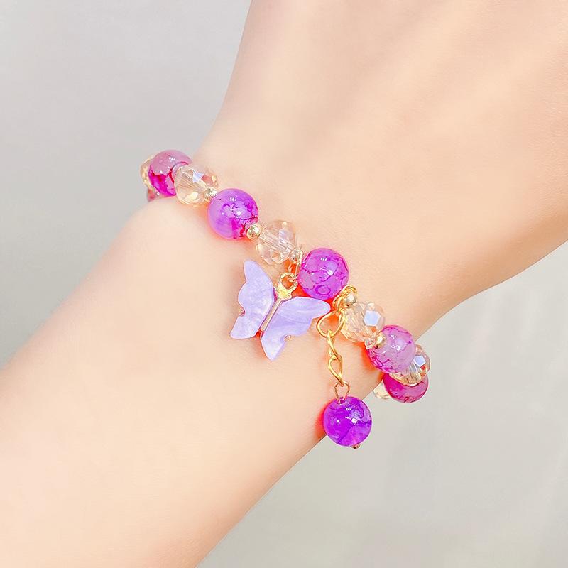 Cute Kids Glass Beaded Bracelet Princess Cartoon Crystal Flower Charm Bangle Handmade Jewelry Gift For Girls Students