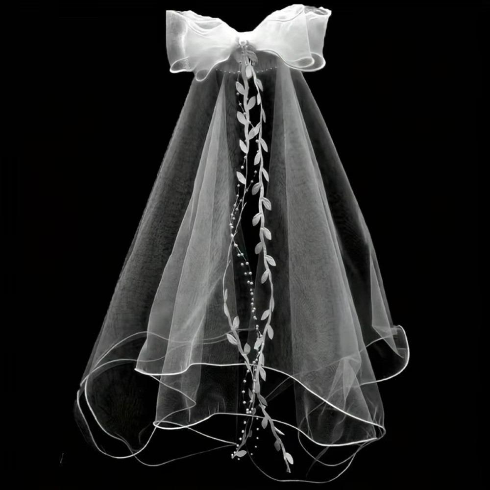 

Mesh Bow Veil Hair Hoop Flowing Bridal Tulle Fashion Girls Head Gauze Birthday Headdress белый