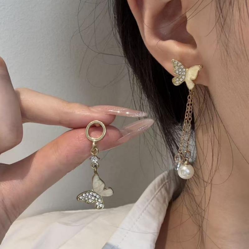 Asymmetric Butterfly Tassel Stud Earrings Women Trendy Luxurious Minority Design Premium Earrings