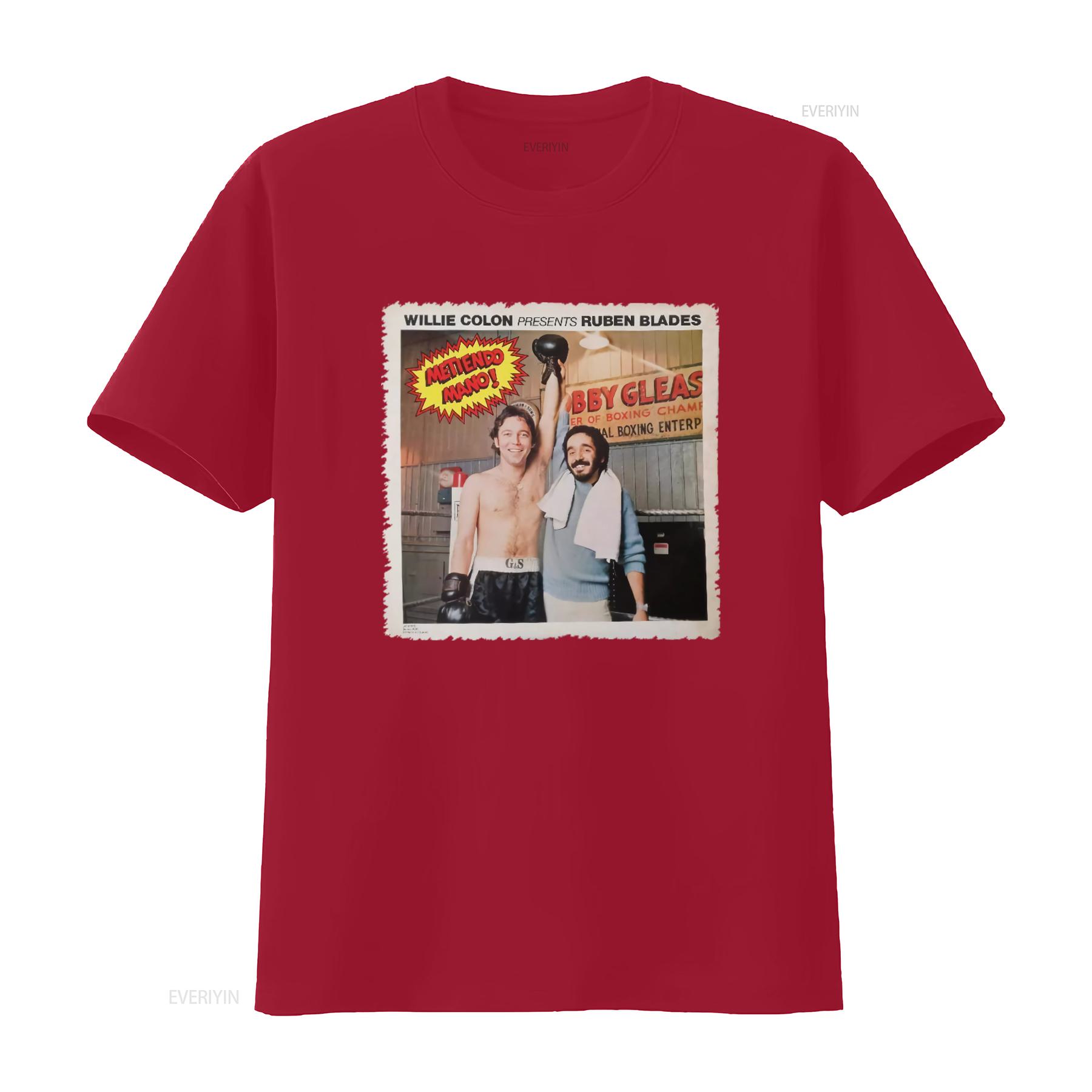 Retro Boxing Themed Willie Colon Ruben Blades Band T Shirt Metiendo Mano Fania Record vintage Washed Breathable Unisex Stylish S