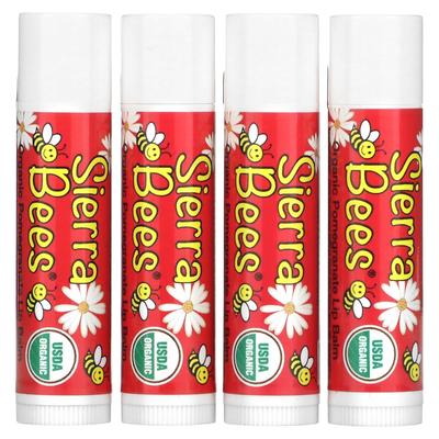 Organic Lip Balm, Pomegranate, 4 Packs, 4.25 G (0.15 Oz) Each