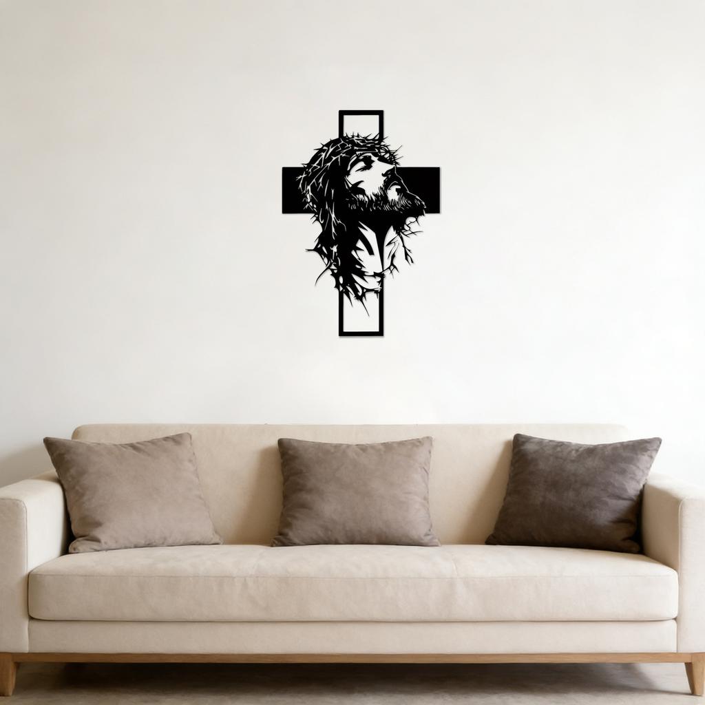 Cross Metal Wall Hanging, Black Religious Wall Hanging, Vertical Indoor Hanging Sculpture, Suitable For Home Or Church