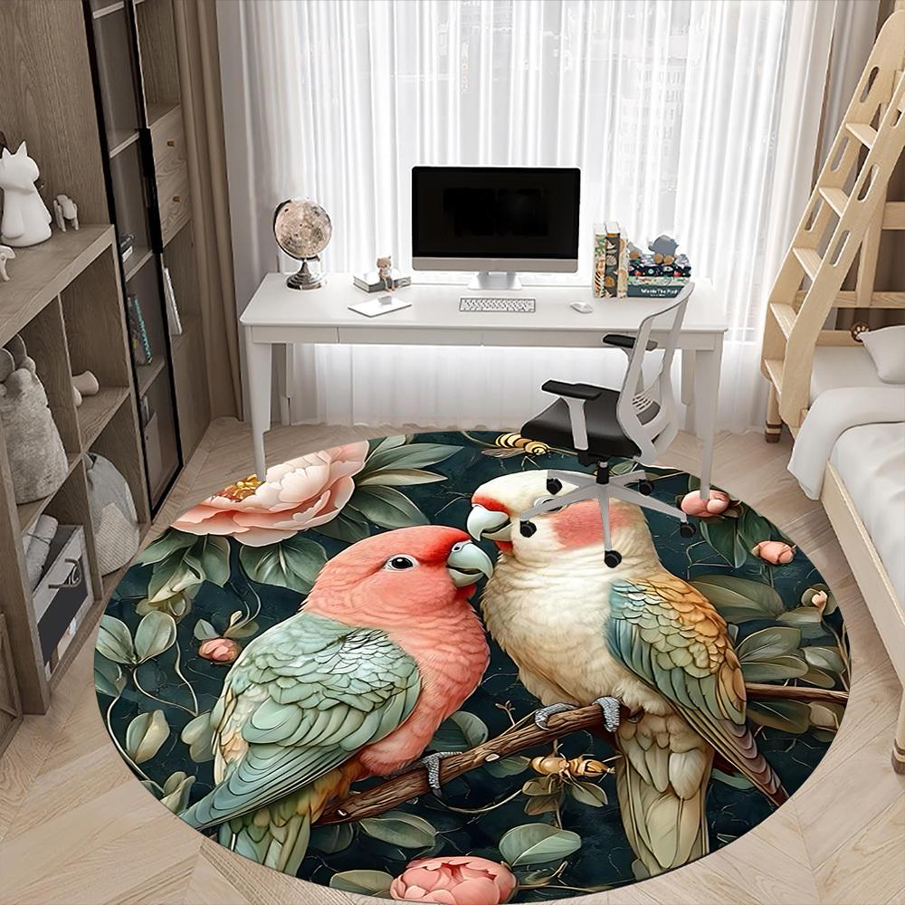 1PC Parrot Floral Office Round Area Rug, Indoor Mat Suitable ForOffice, Under Office Chairs Bedroom Living Room Home Decor, Room Deco f026