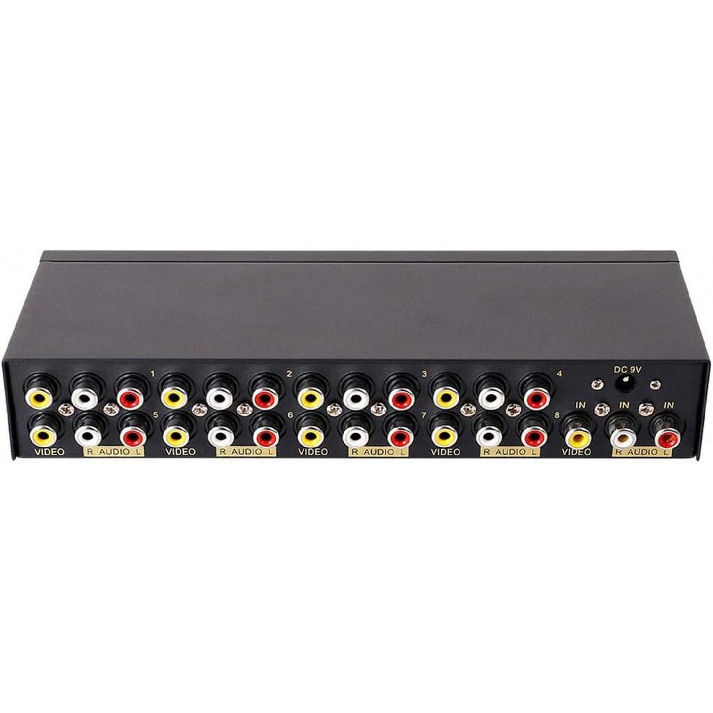 DTECH Powered 8 Way 3 RCA Splitter Box 1 in 8 Out Composite Video Audio Distribution Duplicator with Power Adapter Compatible with TV Projector