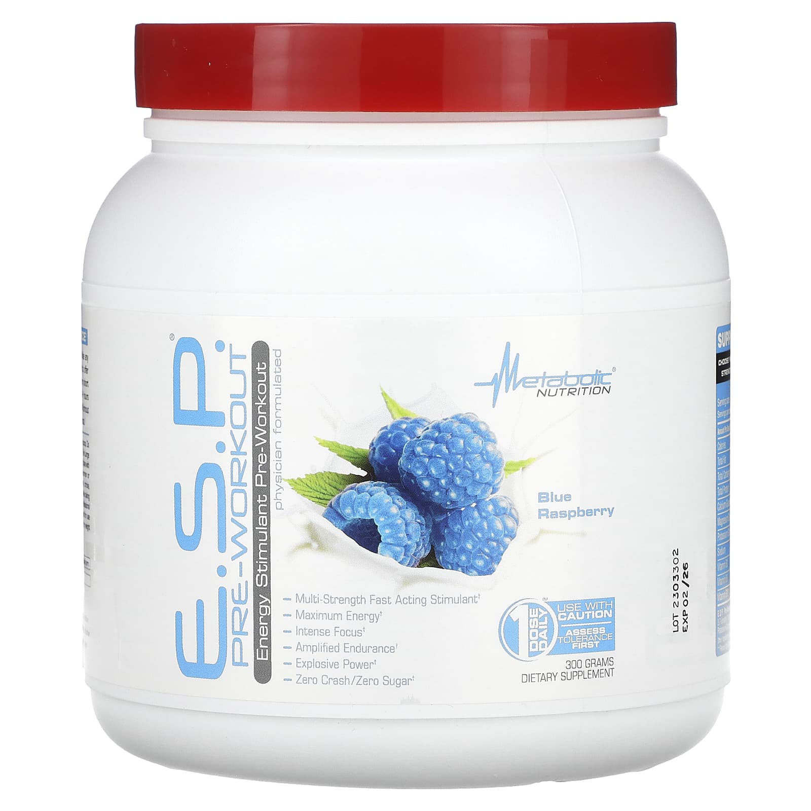 

Metabolic Nutrition, E.S.P Pre-Workout, Blue Raspberry, 300 g