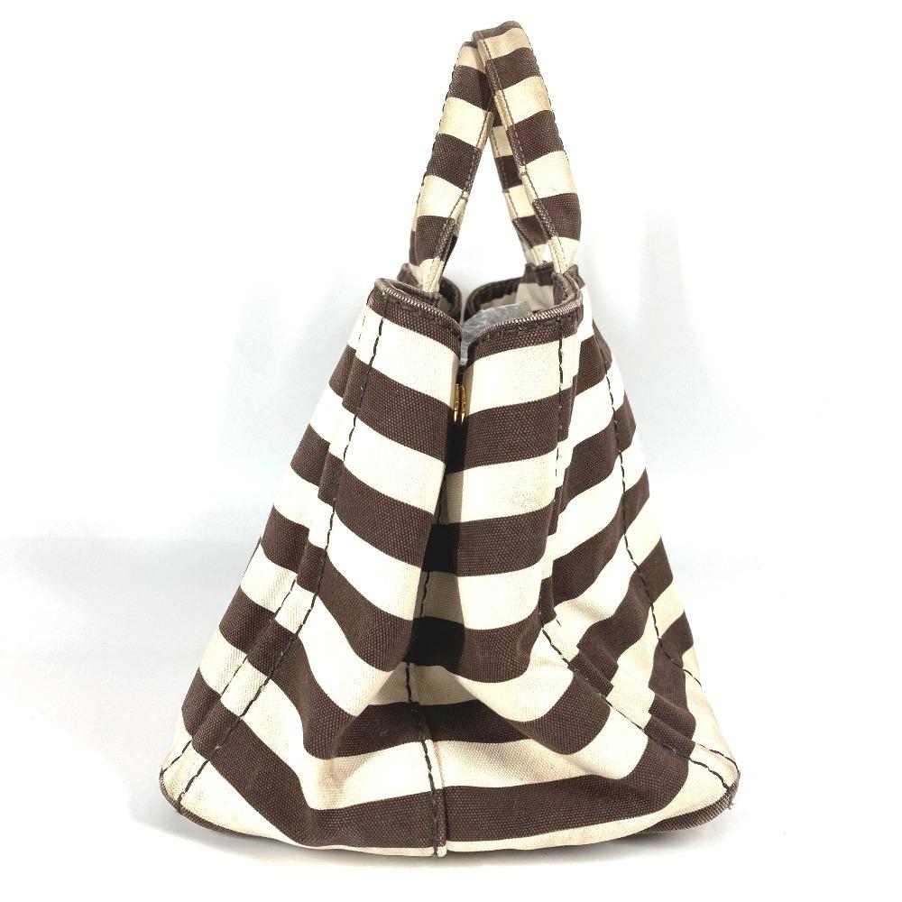 Prada Canapa Logo Border Bag Tote Bag Hand Bag Canvas Brown/White
