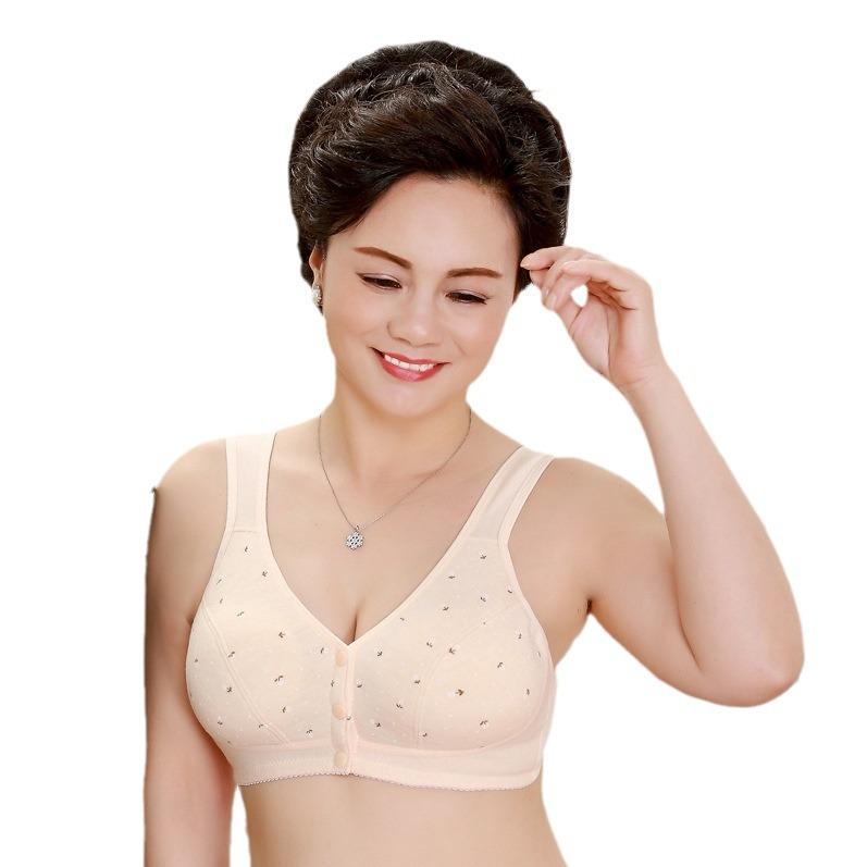 Large size middle-aged and elderly front buckle printing no steel ring bra vest underwear comfortable and simple soft cotton