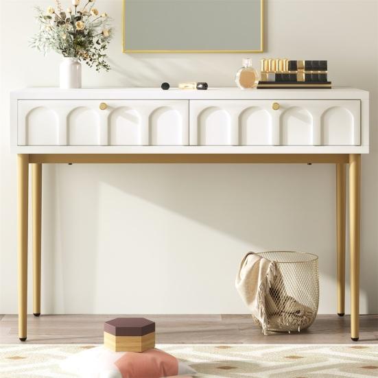 Metal Legs Dressing Table with Drawers Large Capacity Ergonomic Handle Easy To Assemble Home Makeup Vanity Table Bedroom Furniture