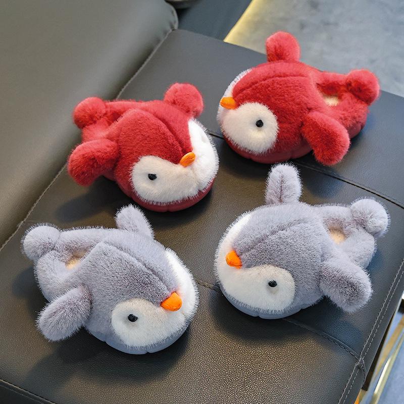 Pinguïn Pluche Furry Pantoffels voor Kinderen - Warme, Zachte, Gesloten Hiel Katoenen Schoenen voor Jongens en Meisjes