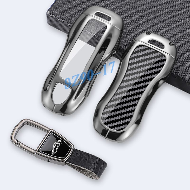 Metal Carbon Fiber Car Key Fob Case Cover Keychain For - Porsche Cayenne Coupe Panamera Taycan 911