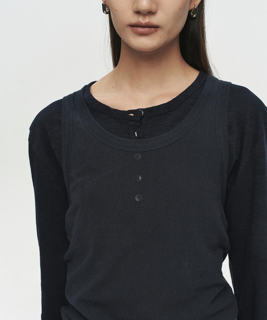 Hoite Base Slub Henley Neck T-Shirt (Navy)