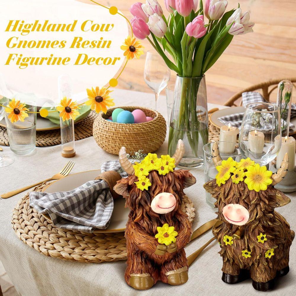 Resin Cow Gnomes Decor Sunflower Cow Doll Rustic Home Garden Cow Ornaments  Home Decor