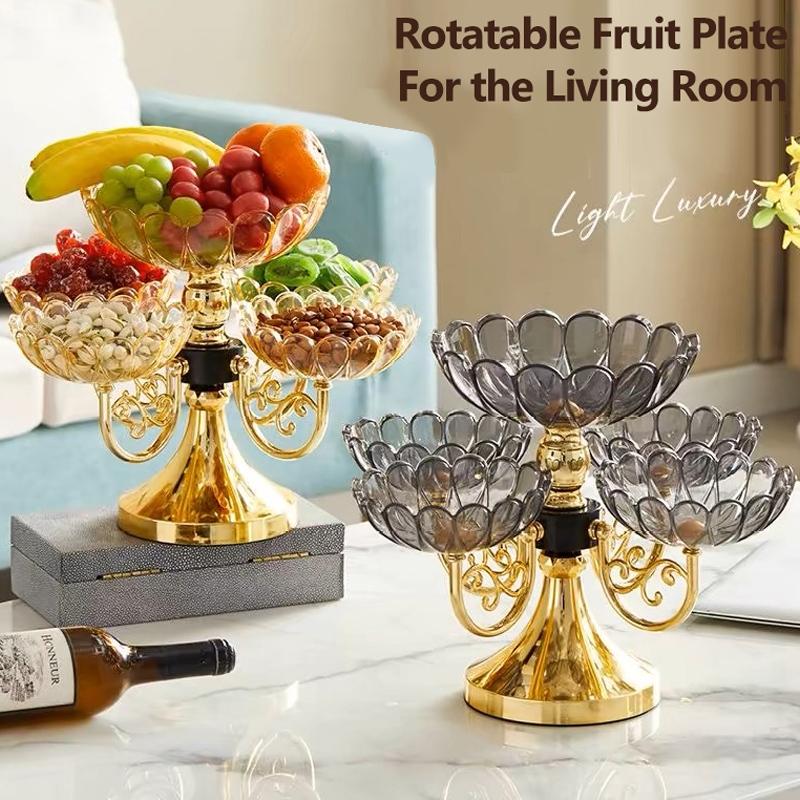 Multi Layered Rotating Crystal Fruit Basket Tray Organizer Stand Lotus Leaf Festival Dinner Party 1Pc