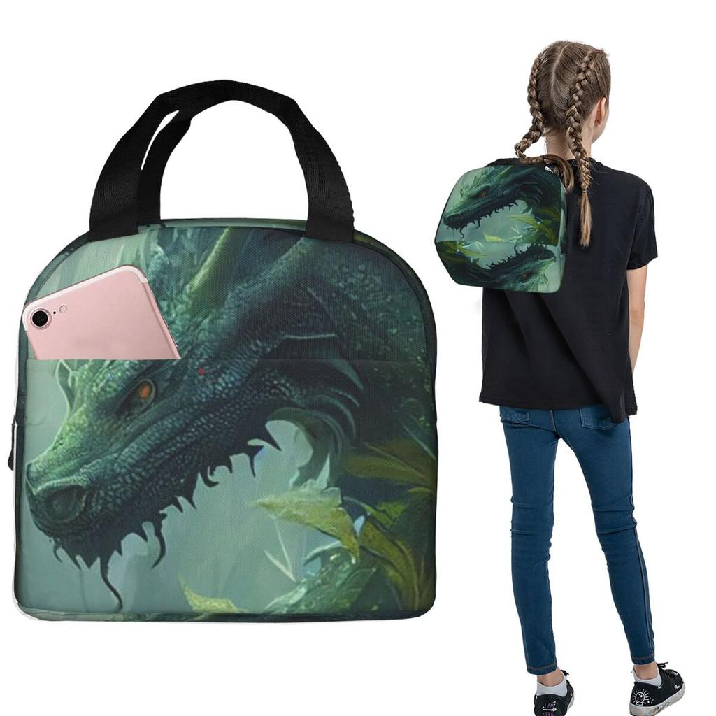 Green Dragon In The Forest Insulated Lunch Bag for Women Children Leakproof Food Boxes Thermal Lunch Box Tote