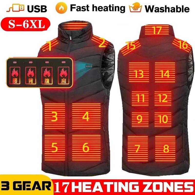 Männer USB Infrarot 17 Heizung Bereiche Weste Jacke Männer Winter Elektrische Beheizte Weste Weste Für Sport Wandern