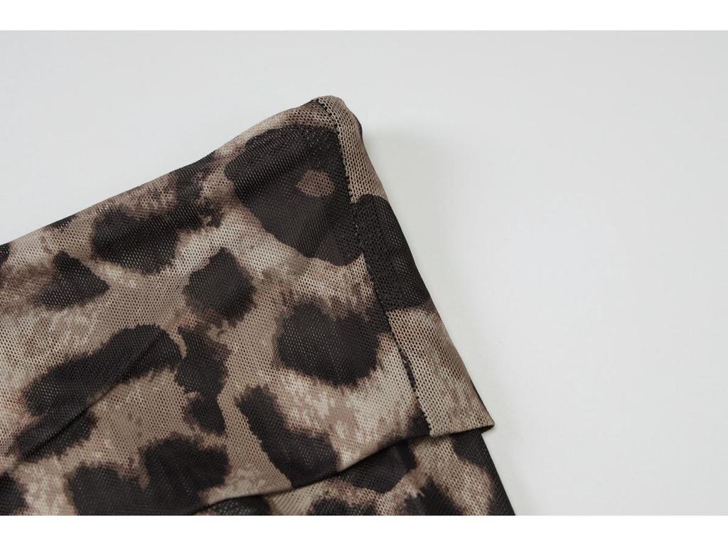 2025 European & American Women's Leopard Print One-Shoulder Semi-Sheer Long-Sleeve Top.