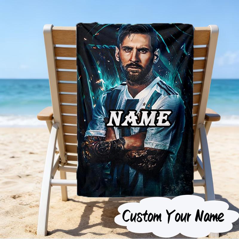 Custom Name Global Soccer Stars Microfiber Beach Towel Super Soft & Absorbent for Bath, Beach, Travel  Bath Time Accessory, Fan gifts