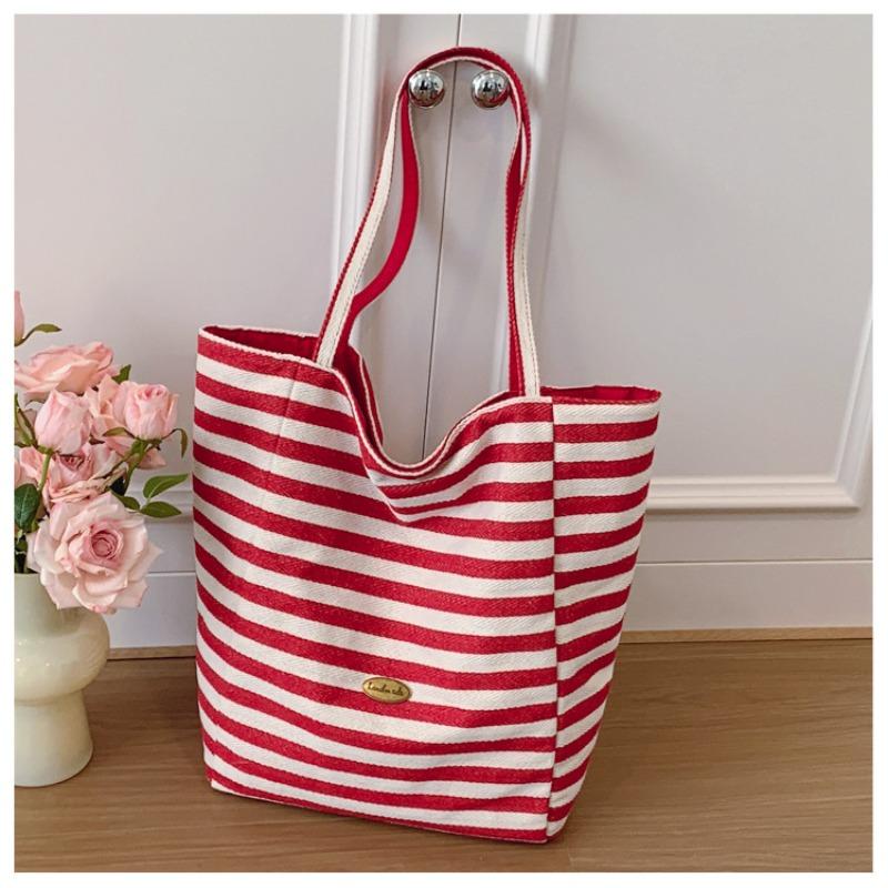 Striped canvas bag lazy wind large capacity tote bag new dual-purpose shoulder bag casual versatile bucket bag