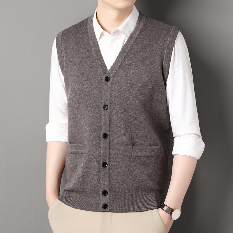 Thick Knit V-Neck Cardigan Vest for Men - Autumn/Winter Warm Sleeveless Sweater