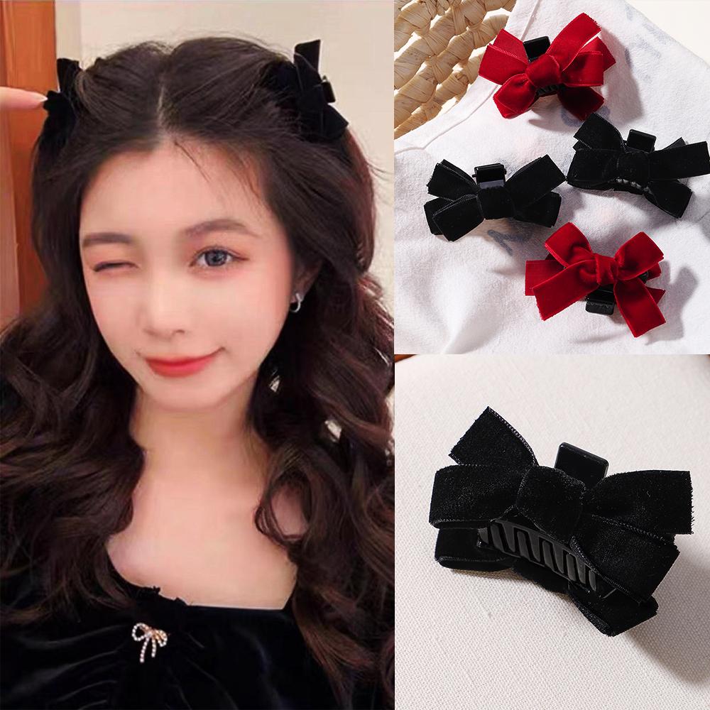 Doux Noir Rouge Nœud Petite Pince à Cheveux Princesse Velours Nœud Pince à Cheveux Pince Crabe Coiffure Coréenne Outils de Coiffure Filles Femmes