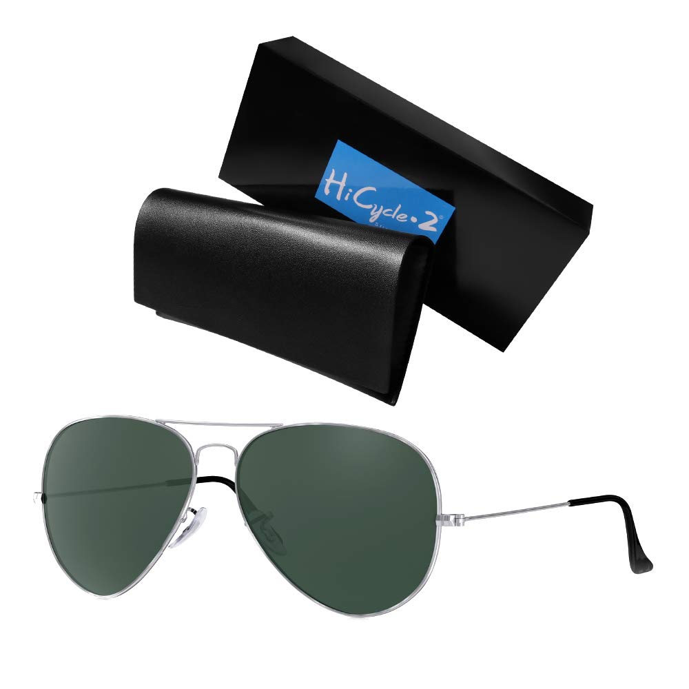 Polarized Sunglasses Classic Sunglasses Metal Mirror Lens UV 400 Protection [HiCycle2] 100% (Silver Frame/Gray)
