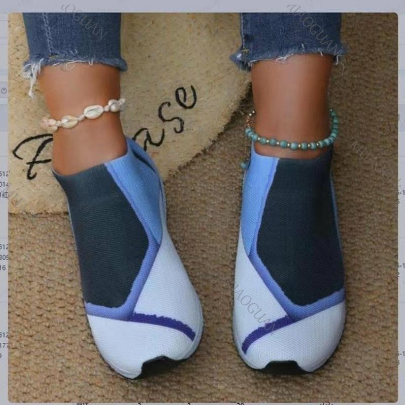 Fashion Autumn New Women's Mesh Sneakers Color Block Casual Breathable Lightweight Flats Soft Sole Elastic Slip on Vulcanize Shoes