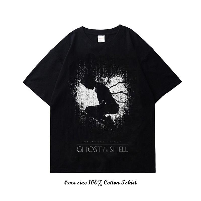 90s Anime Ghost In The Shell Pánské tričko Potisk Vintage Streetwear Hip Hop Oblečení Krátký rukáv Nadměrné Ležérní Bavlněné tričko
