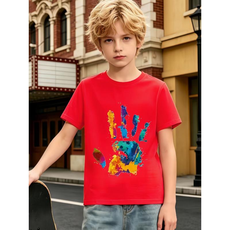Camiseta de Manga Corta con Cuello Redondo para Niños, Gráfico de Dinosaurio Fútbol Rugby Coche Patineta Animal