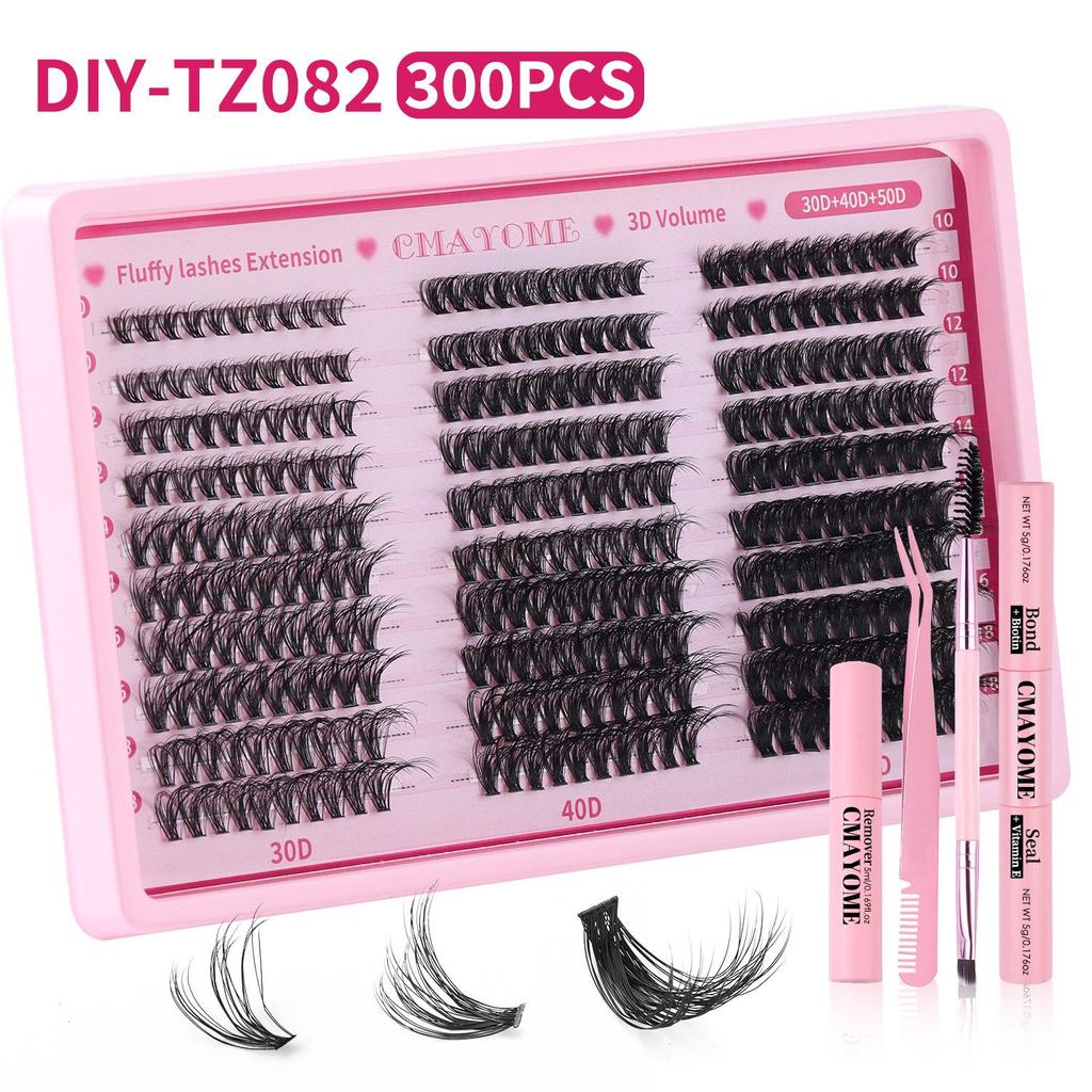 Cross-Border 300 Clusters D Curl Faux Eyelash Set: 10-18mm Dense Flower Cluster DIY Eyelashes