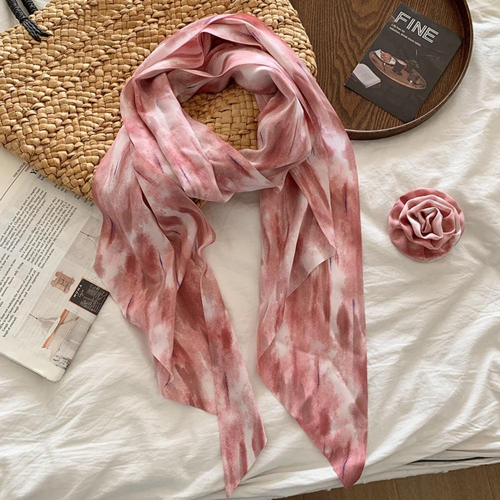 Cravat Rose Flower Scarf Wrap Polka Dot Scarves All-match Long Silk Scarf  Women
