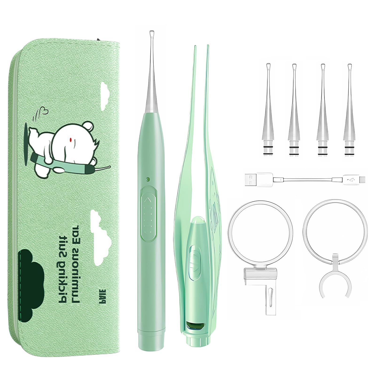 

Светящаяся ухочистка, светящаяся ухочистка, перезаряжаемая через USB, светящаяся ухочистка, лупа для ушей, сменные ушные наконечники, ухочистка, светящаяся ухочистка для детей для зелёный